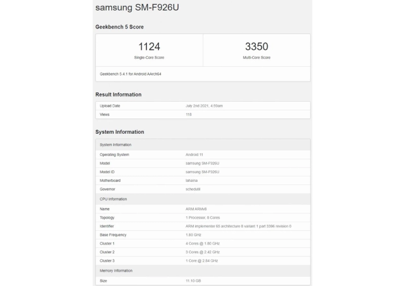 Thông số kỹ thuật của sản phẩm được cho là Galaxy Z Fold 3