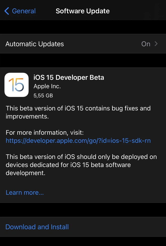 Cài đặt iOS 15 beta 