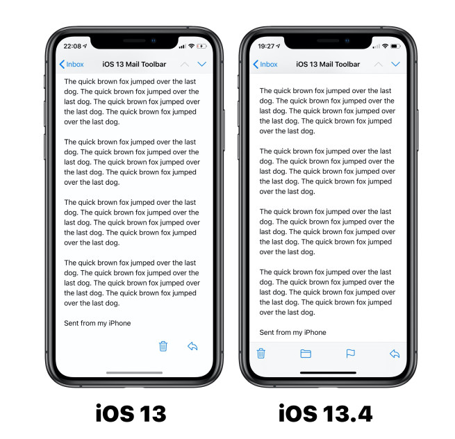 Thanh công cụ trong ứng dụng Mail đã được thay đổi trên iOS 13.4 Beta