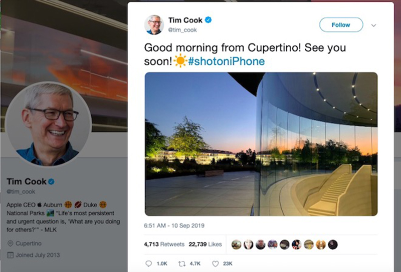 Tim Cook đăng tweet về sự kiện ra mắt iPhone 11