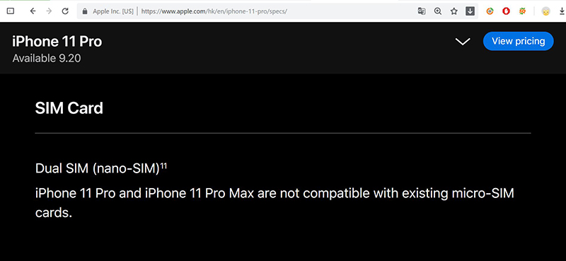 iPhone 11 Pro, iPhone 11 Pro Max 2 sim vật lý nano