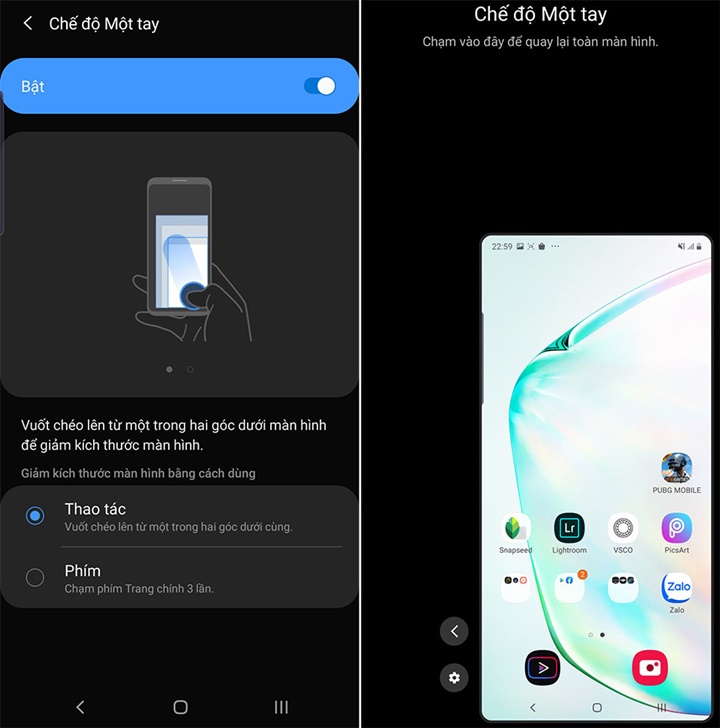 Chế độ một tay trên Galaxy Note 10