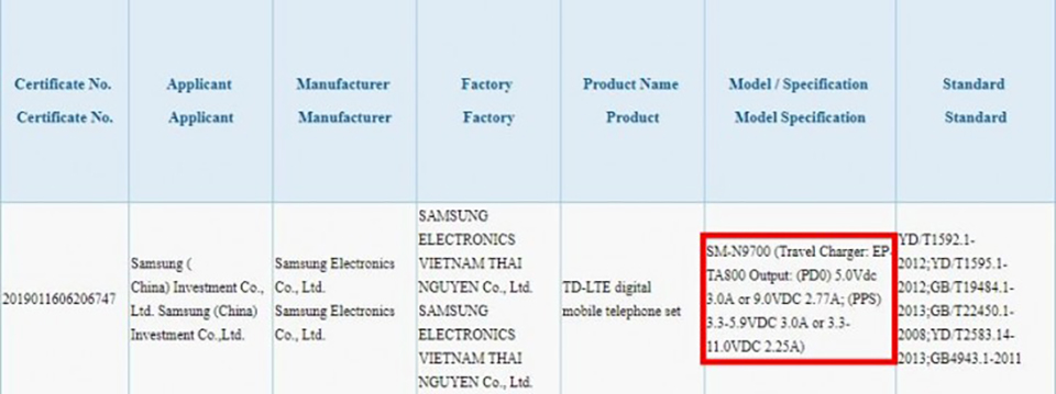 Samsung Galaxy Note 10 đã được chứng nhận cấp cao