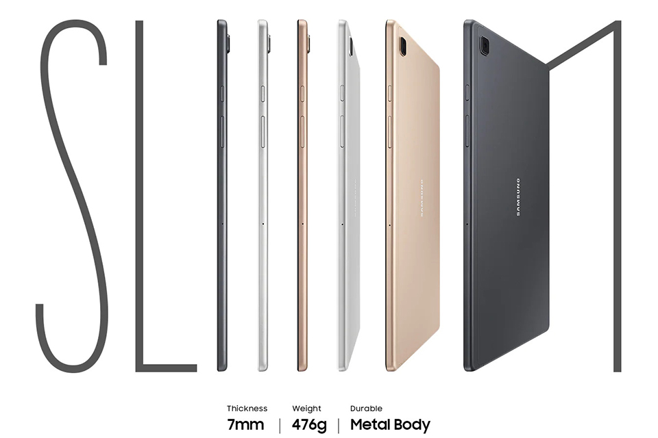 Galaxy Tab A7 có thiết kế mỏng nhẹ, sang trọng với 3 tùy chọn màu thời thượng