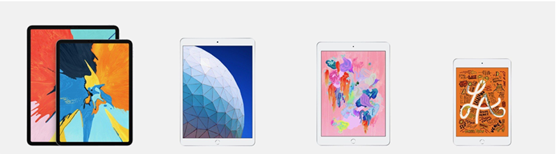 Máy tính bảng iPad bao gồm 4 loại: iPad Pro, iPad Air, iPad, iPad Mini