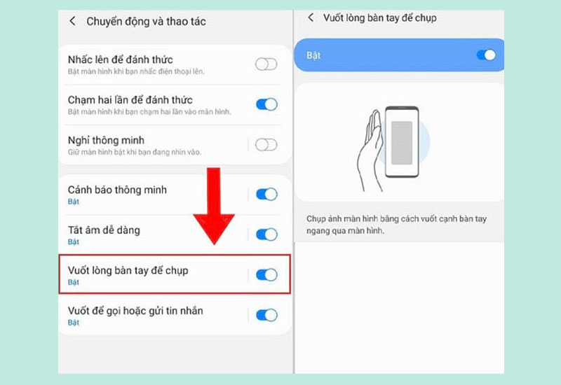 Vuốt lòng bàn tay để chụp màn hình Galaxy A54