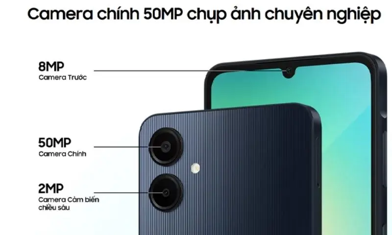 Galaxy A06 5G được trang bị hệ thống camera kép với cảm biến chính 50MP